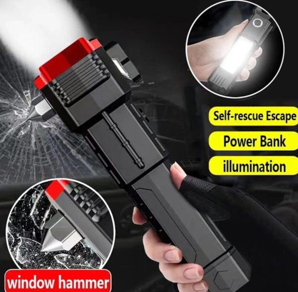 Usb Charging Super Bright Led Flashlight With Safety Hammer Side Light Torch Portable Work Lights Outdoor Adventure Lighting