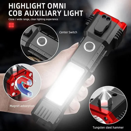 Usb Charging Super Bright Led Flashlight With Safety Hammer Side Light Torch Portable Work Lights Outdoor Adventure Lighting